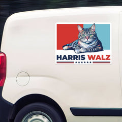 Harris Walz 2024 Obviously Democrat Cat Waterproof Car Decal, Kamala Harris Madam President, Vote Blue