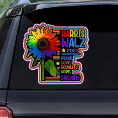Flower Power Harris Walz 2024 Waterproof Sticker Car Decal, Kamala Harris Madam President, Vote Blue